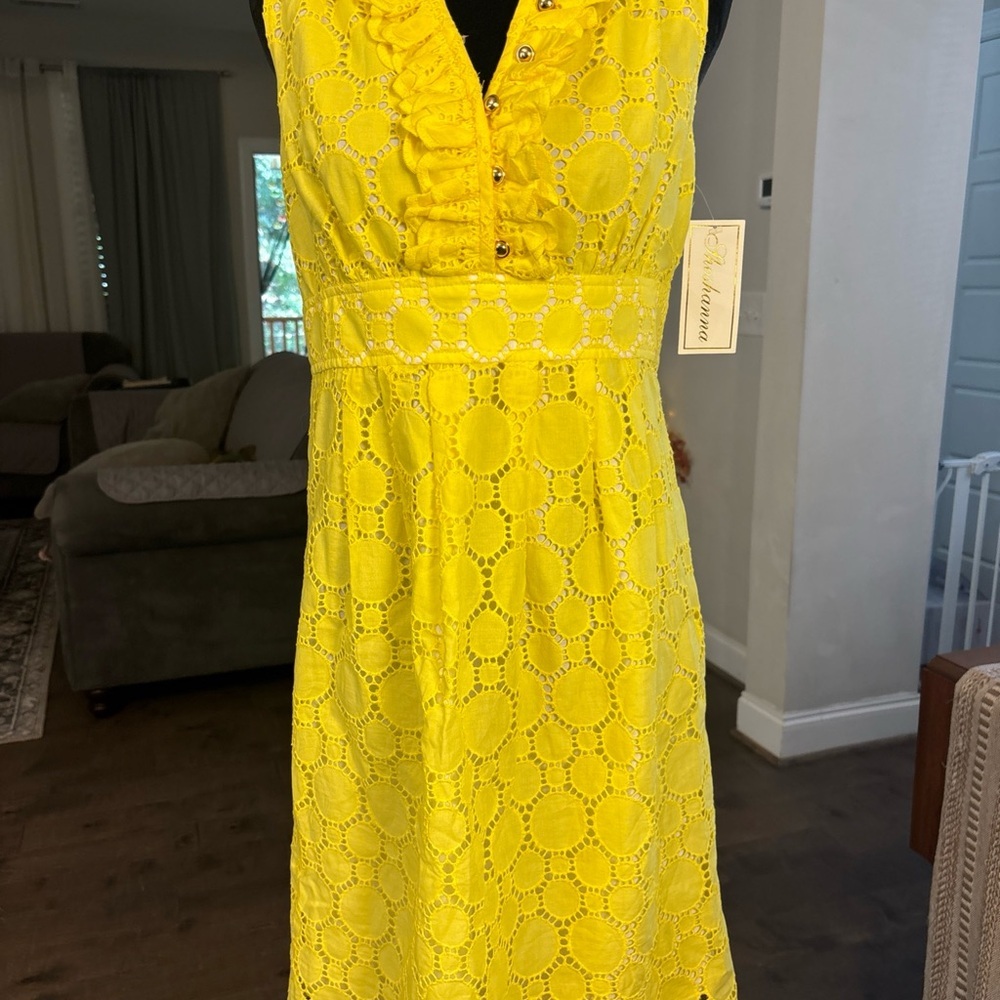 Shoshanna Yellow Eyelet Midi Dress